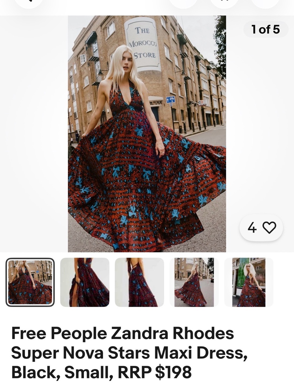 Free People Halter Maxi Dress in Black and Blue - Zandra Rhodes Supernova L